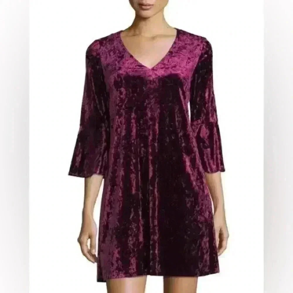 Eliza J crushed velvet bell sleeve Whimsigoth shift dress  6 Fairycore romantic